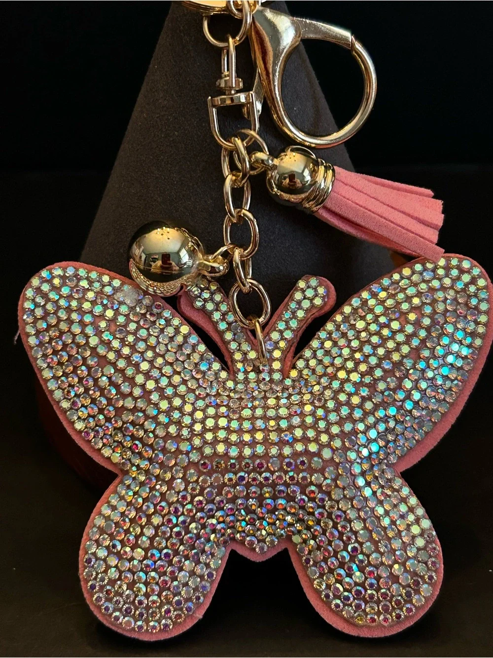 PREMIUM Puffy Pink Crystal Butterfly Key & Card Holder Bag Charm Keychain NWT